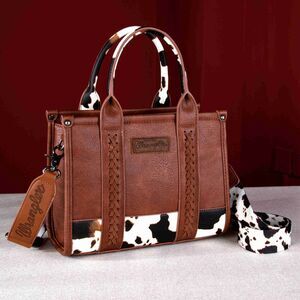 WG102-8120S Wrangler Cow Print Concealed Carry Tote/Crossbody - Brown